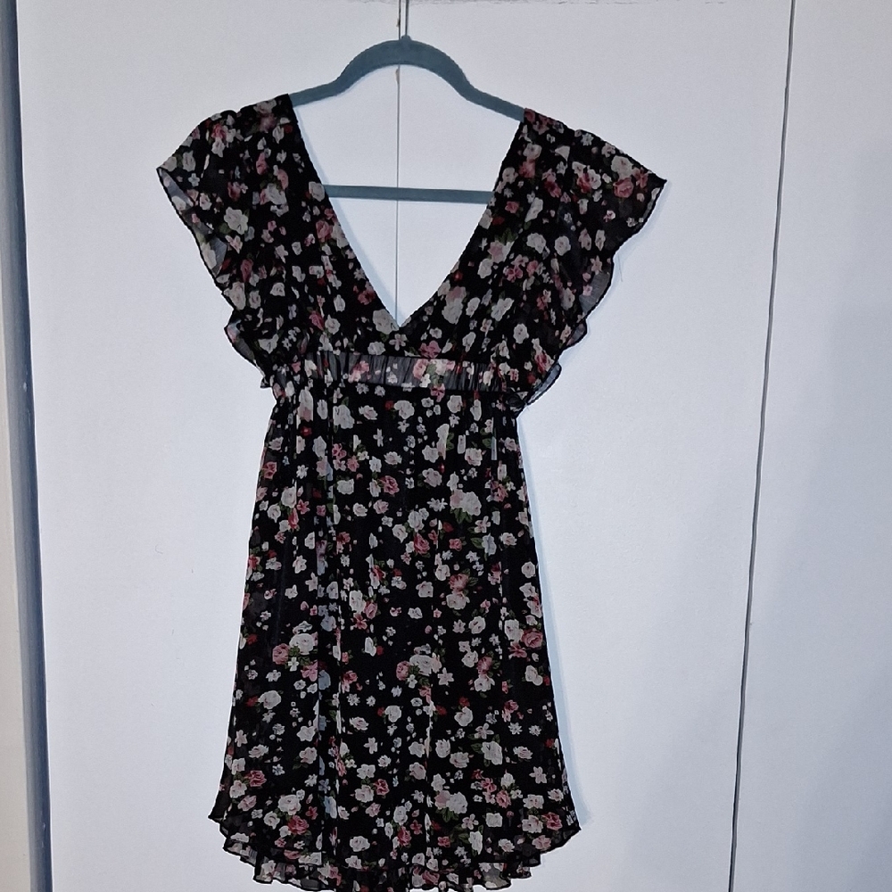 Floral Black Mini Dress